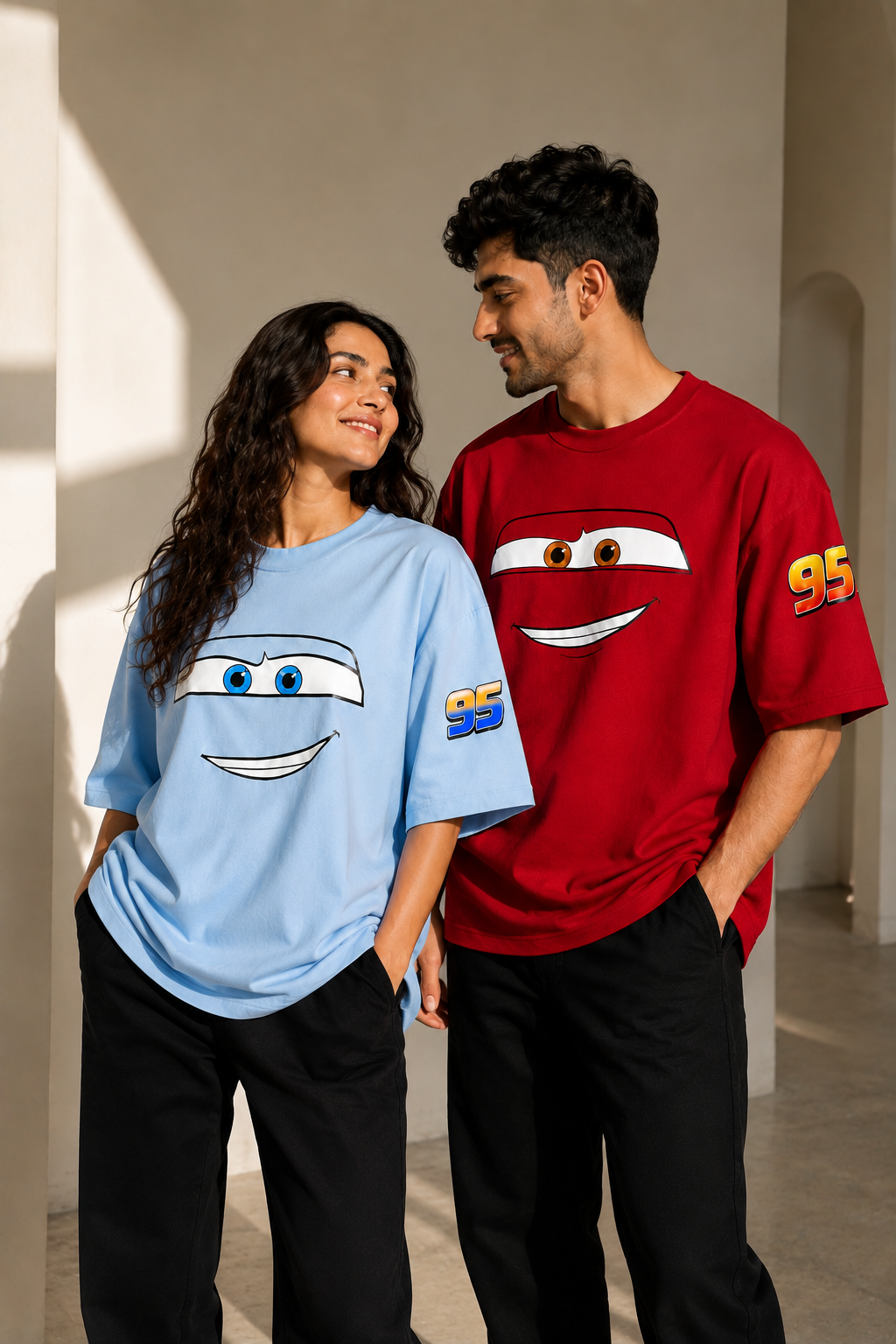 LIGHTNING SPEED 95 – SALLY & MCQUEEN COUPLE OVERSIZED T-SHIRT COMBO | TRENDYVERSE