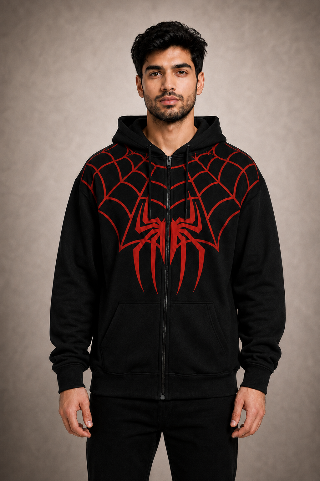 SPIDER WEB UNISEX ZIPPER HOODIE - BLACK | TRENDYVERSE