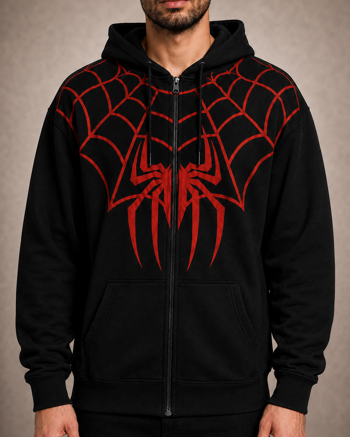 SPIDER WEB UNISEX ZIPPER HOODIE - BLACK | TRENDYVERSE