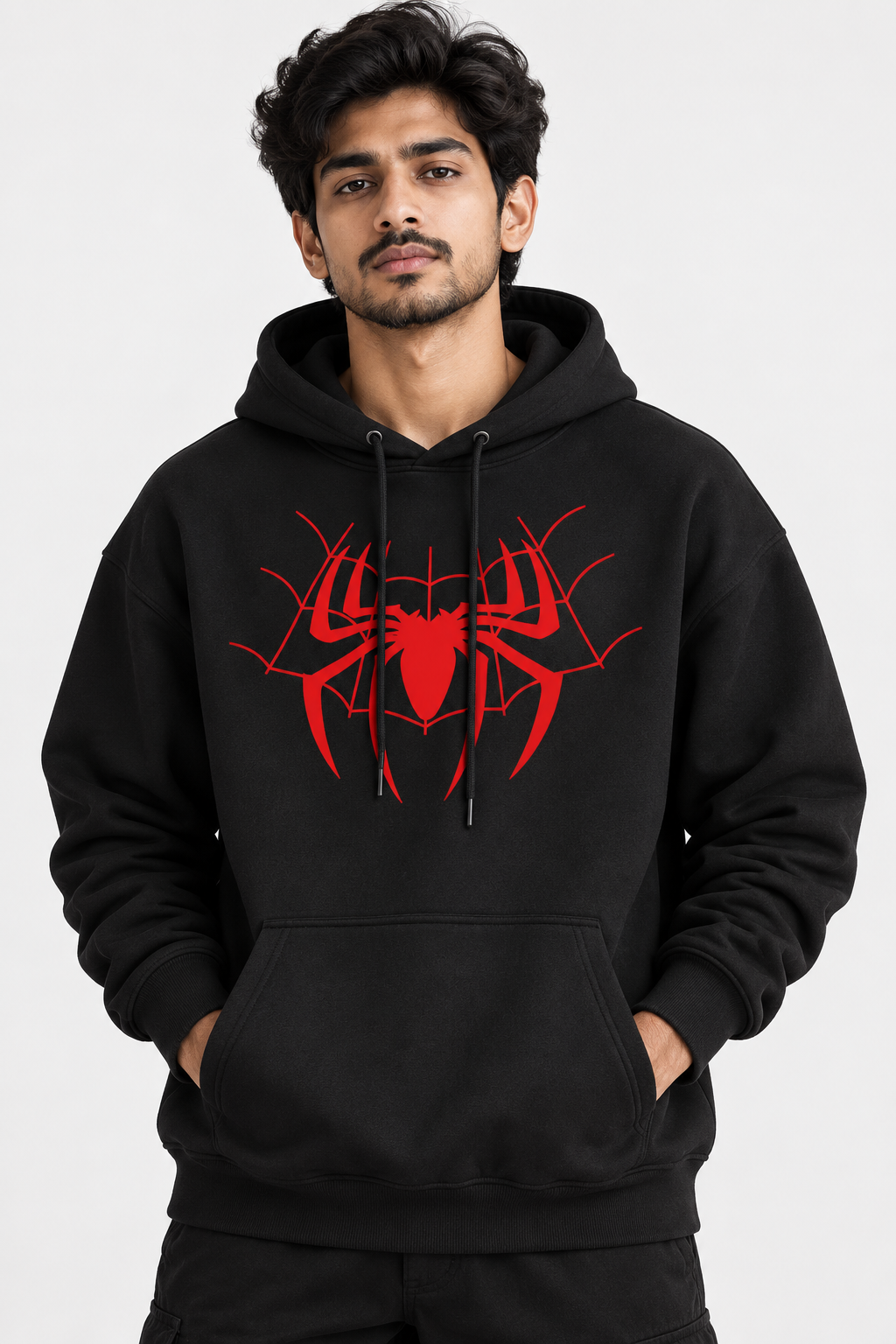 RED WEB – GRAPHIC BLACK PULLOVER HOODIE | TRENDYVERSE