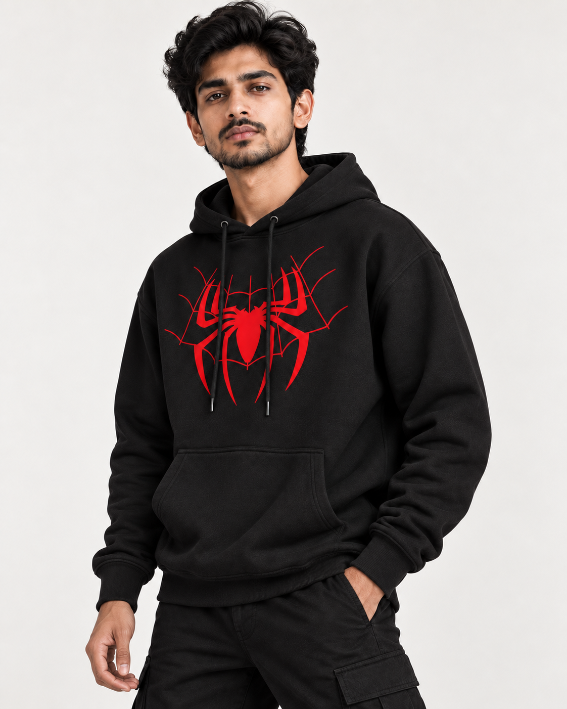 RED WEB – GRAPHIC BLACK PULLOVER HOODIE | TRENDYVERSE