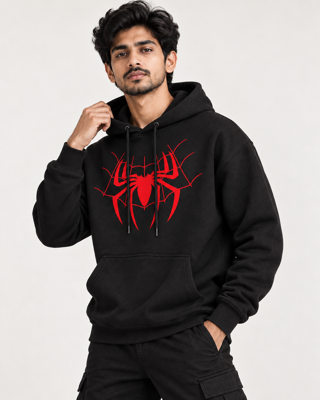 RED WEB – GRAPHIC BLACK PULLOVER HOODIE | TRENDYVERSE