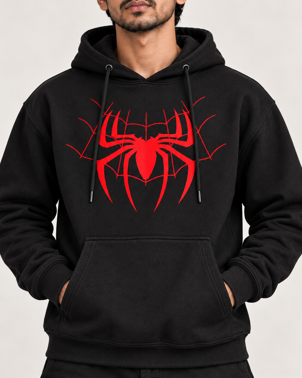 RED WEB – GRAPHIC BLACK PULLOVER HOODIE | TRENDYVERSE