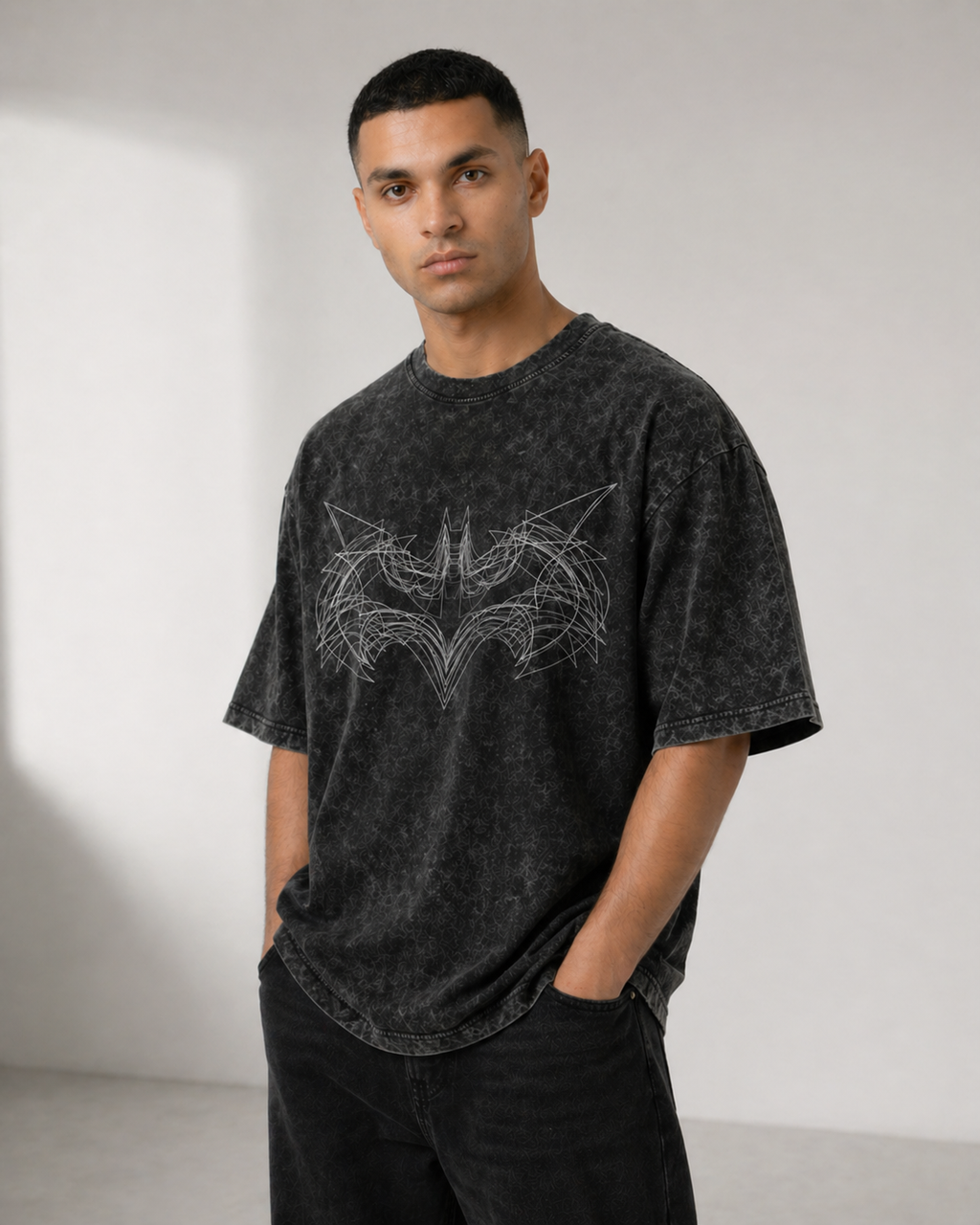 Batman Symbol Acid Wash Oversized T-Shirt – Premium Streetwear Essential