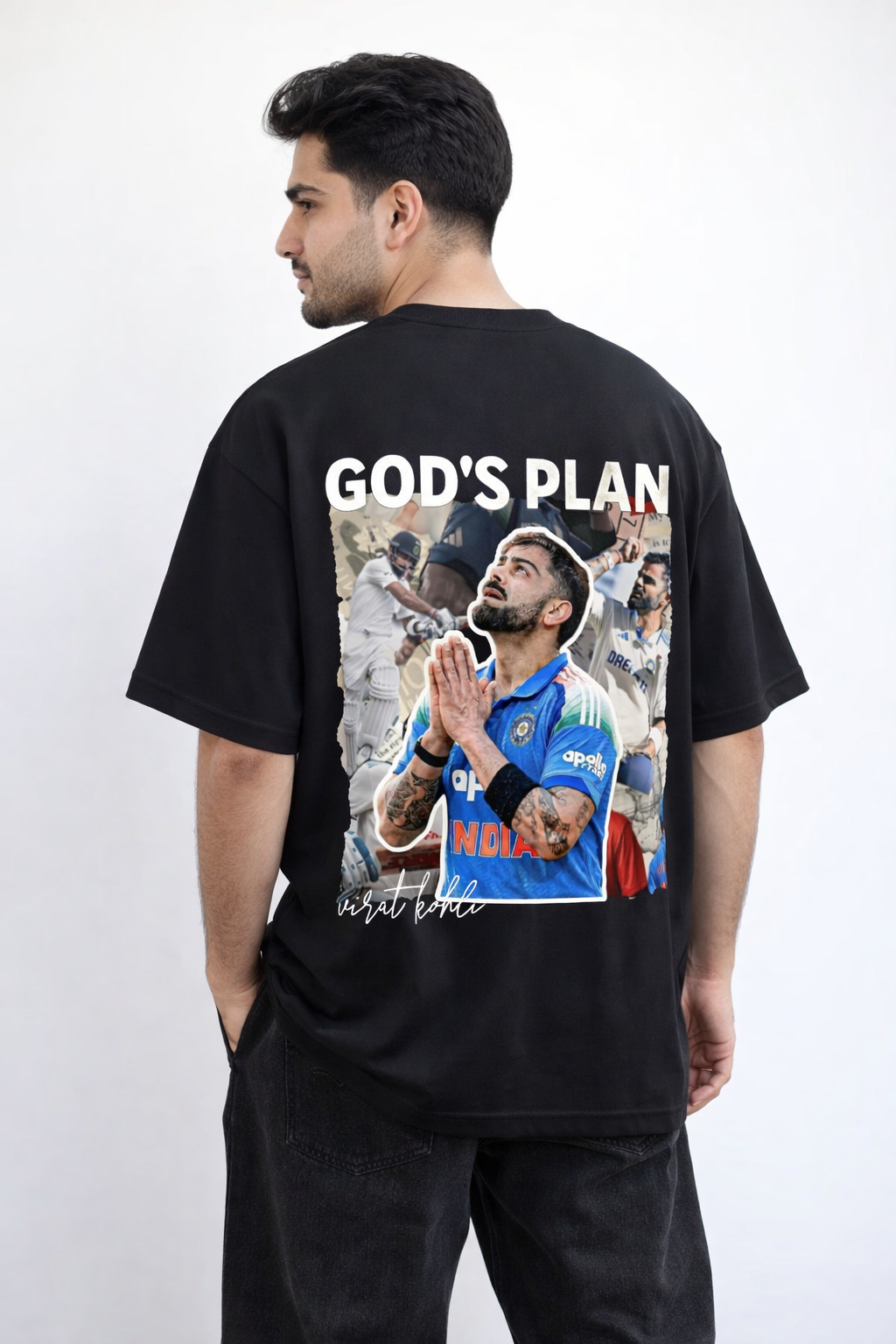God’s Plan – Virat Kohli Oversized T-Shirt Black
