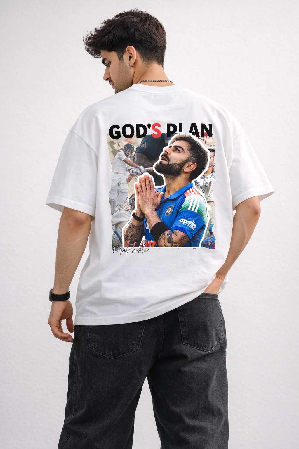 God’s Plan - Virat Kohli Oversized T-Shirt White