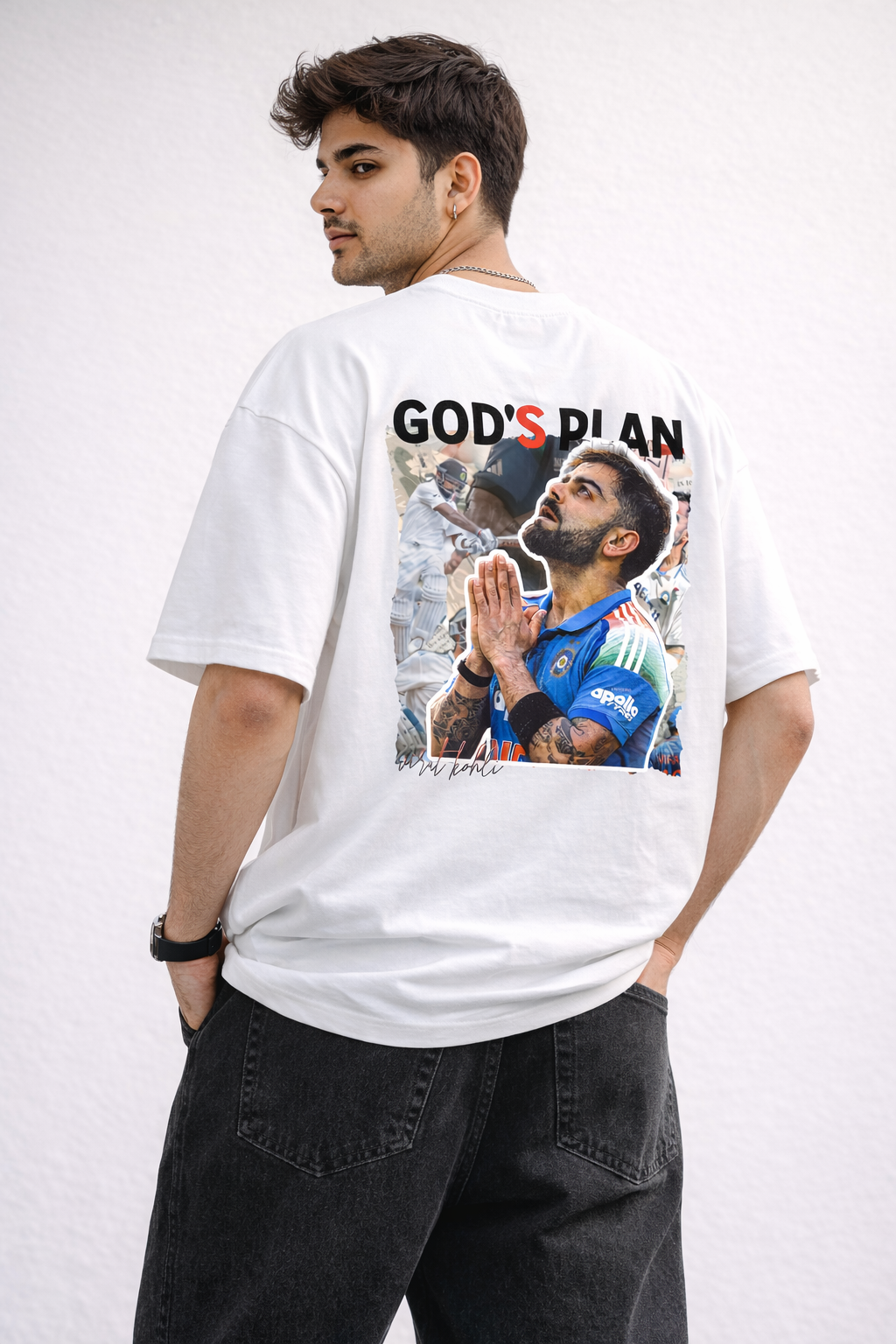 God’s Plan - Virat Kohli Oversized T-Shirt White