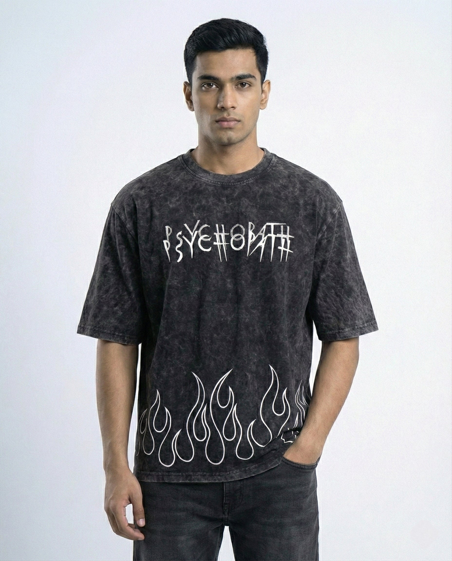 Psychopath Acid Wash Oversized Fit T-Shirt – Premium Cotton Streetwear Tee