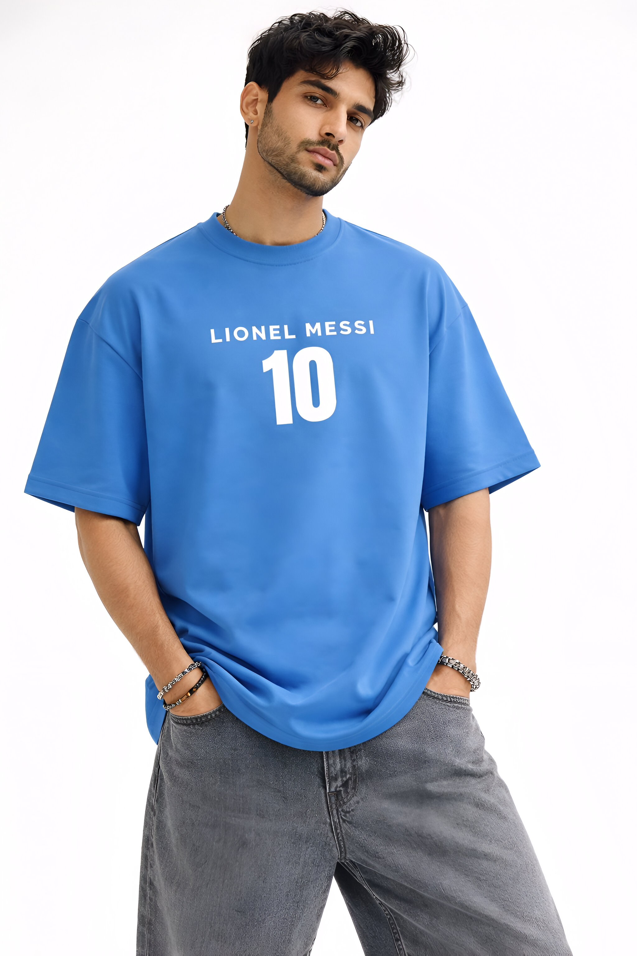 Lionel Messi 10 Oversized Ocean Blue T-Shirt – GOAT Tribute Graphic Tee
