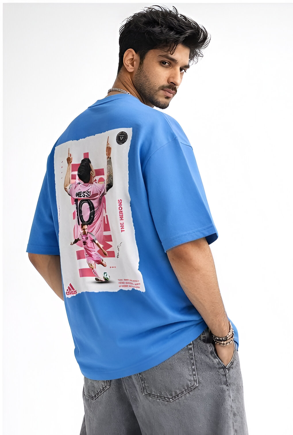 Lionel Messi 10 Oversized Ocean Blue T-Shirt – GOAT Tribute Graphic Tee