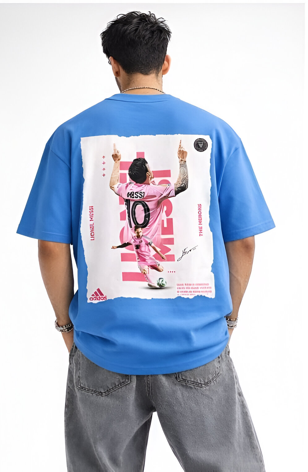 Lionel Messi 10 Oversized Ocean Blue T-Shirt – GOAT Tribute Graphic Tee