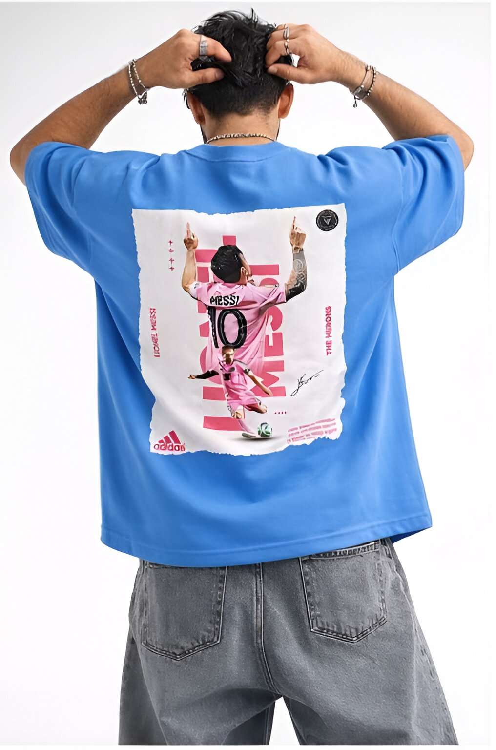 Lionel Messi 10 Oversized Ocean Blue T-Shirt – GOAT Tribute Graphic Tee