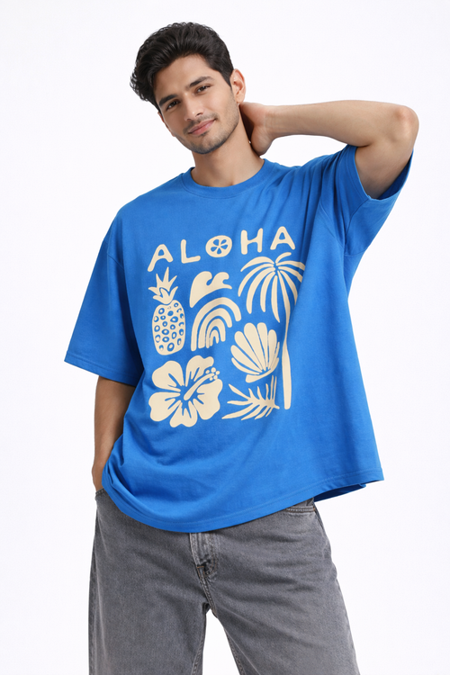 Aloha Tropical Oversized T-Shirt – Ocean Blue Summer Graphic Streetwear Tee