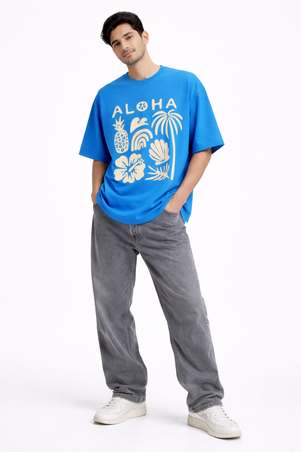 Aloha Tropical Oversized T-Shirt – Ocean Blue Summer Graphic Streetwear Tee