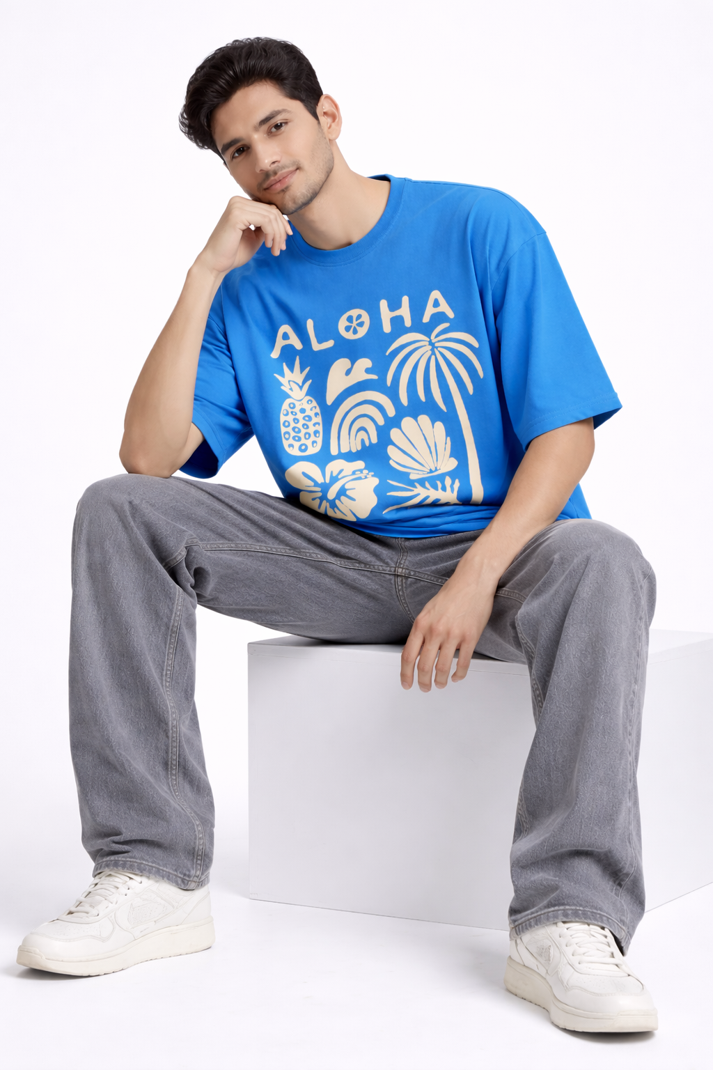 Aloha Tropical Oversized T-Shirt – Ocean Blue Summer Graphic Streetwear Tee