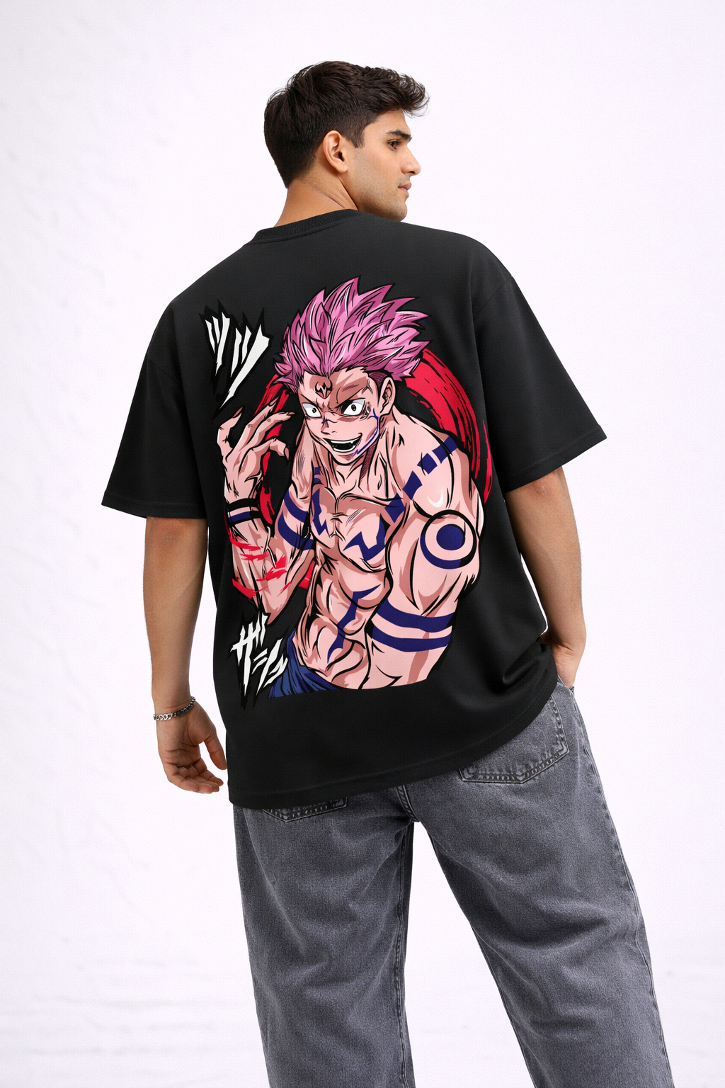 Jujutsu Kaisen Anime Oversized T-Shirt – Sukuna Graphic Back Print (Black)