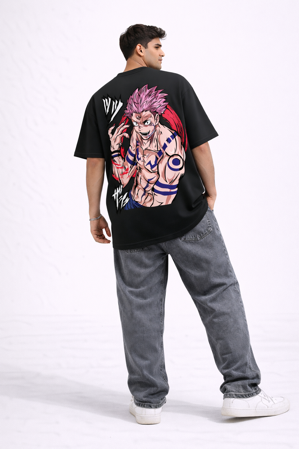 Jujutsu Kaisen Anime Oversized T-Shirt – Sukuna Graphic Back Print (Black)