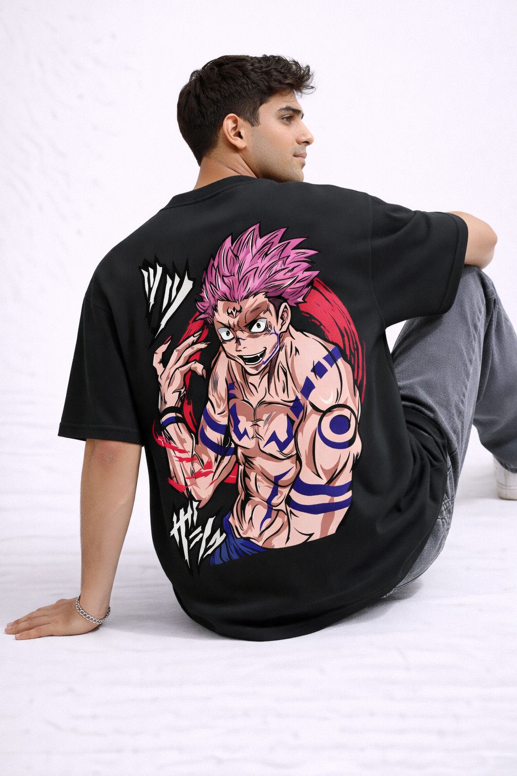 Jujutsu Kaisen Anime Oversized T-Shirt – Sukuna Graphic Back Print (Black)