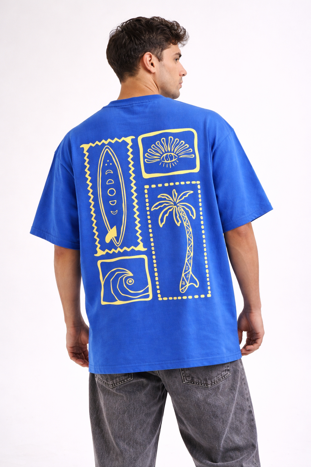 Tropical Elements Oversized Unisex T-Shirt – Graphic Streetwear Tee | Royal Blue