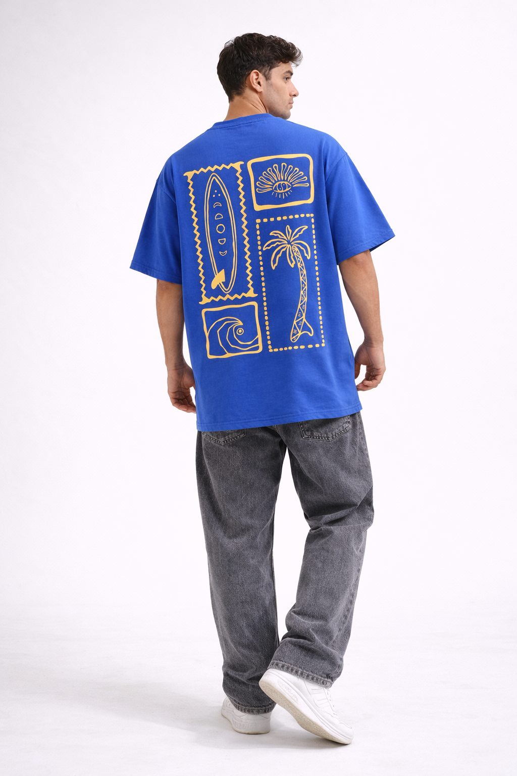Tropical Elements Oversized Unisex T-Shirt – Graphic Streetwear Tee | Royal Blue