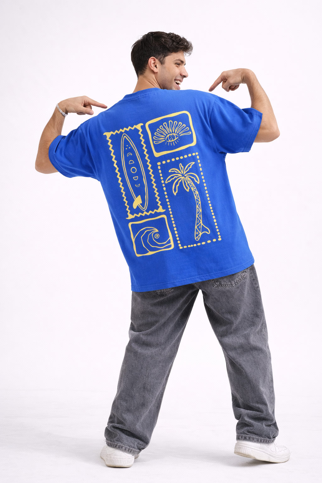 Tropical Elements Oversized Unisex T-Shirt – Graphic Streetwear Tee | Royal Blue