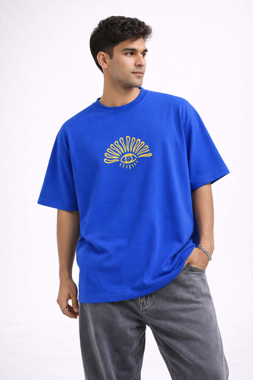 Tropical Elements Oversized Unisex T-Shirt – Graphic Streetwear Tee | Royal Blue
