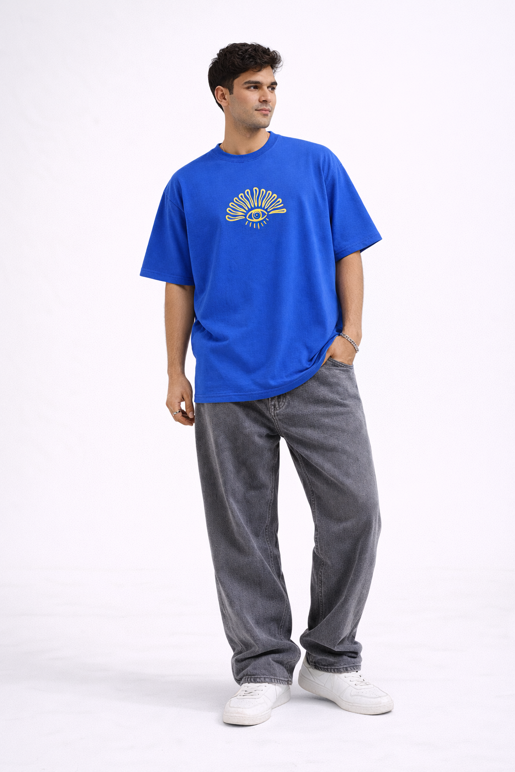Tropical Elements Oversized Unisex T-Shirt – Graphic Streetwear Tee | Royal Blue
