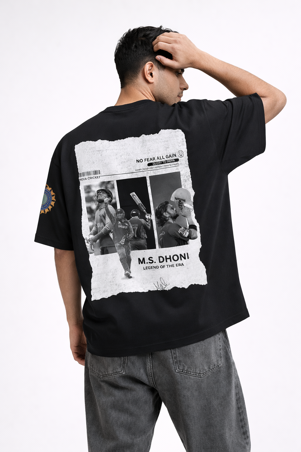 MS Dhoni Thala Oversized Black T-Shirt – Legend of the Era Back Print Cricket Tee