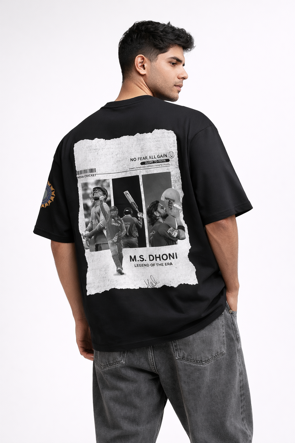 MS Dhoni Thala Oversized Black T-Shirt – Legend of the Era Back Print Cricket Tee