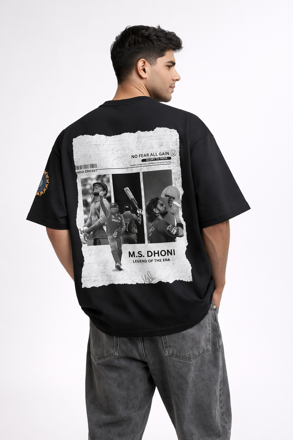 MS Dhoni Thala Oversized Black T-Shirt – Legend of the Era Back Print Cricket Tee