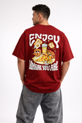 Enjoy Where You Are Oversized Unisex T-Shirt – Maroon Graphic Back Print Tee