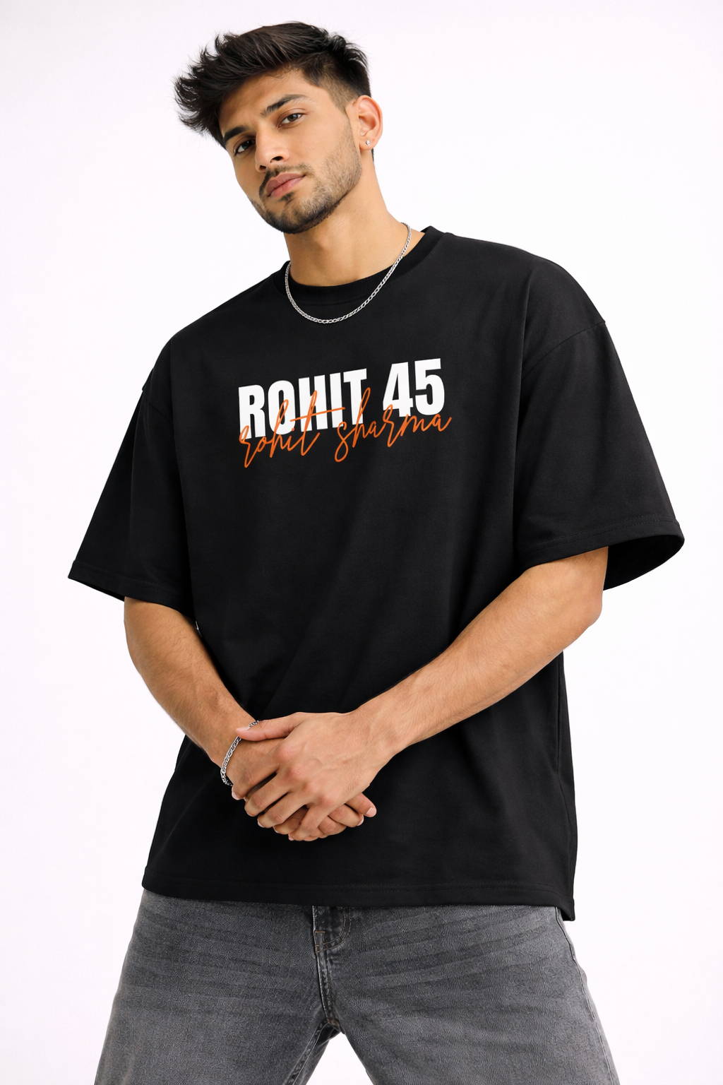 Rohit 45 God's Plan Oversized T-Shirt – Black | Mumbai Cha Raja Fan Tee | Unisex