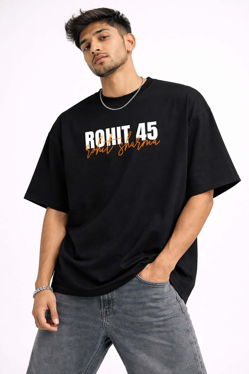 Rohit 45 God's Plan Oversized T-Shirt – Black | Mumbai Cha Raja Fan Tee | Unisex