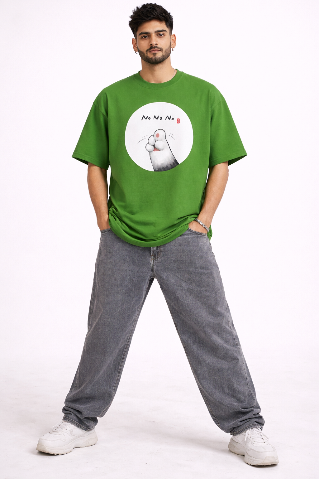 No No No Cat Oversized Unisex T-Shirt – Cute Graphic Streetwear Tee | Parrot Green