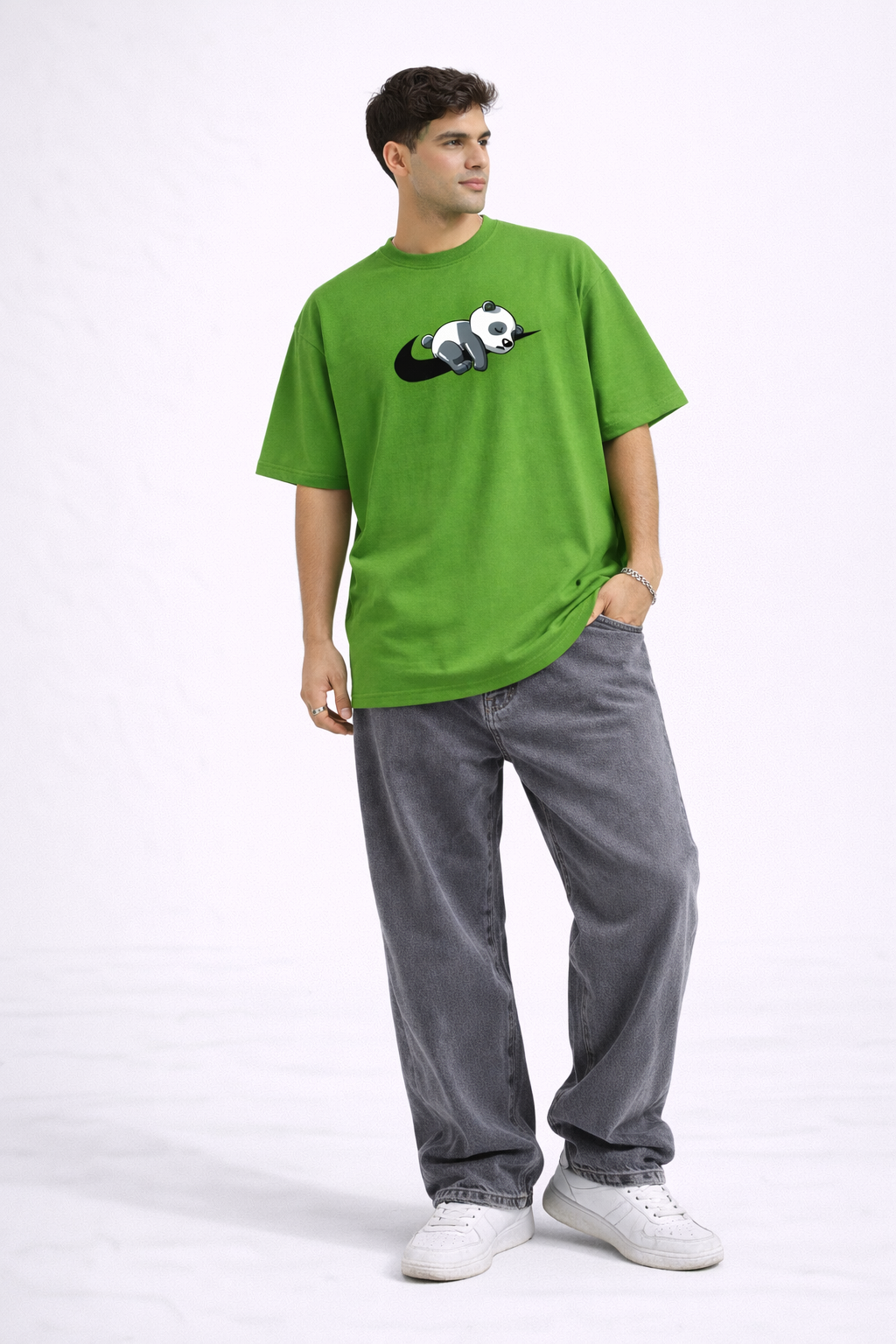 No. You Do It Oversized Panda Graphic T-Shirt – Parrot Green Streetwear Tee