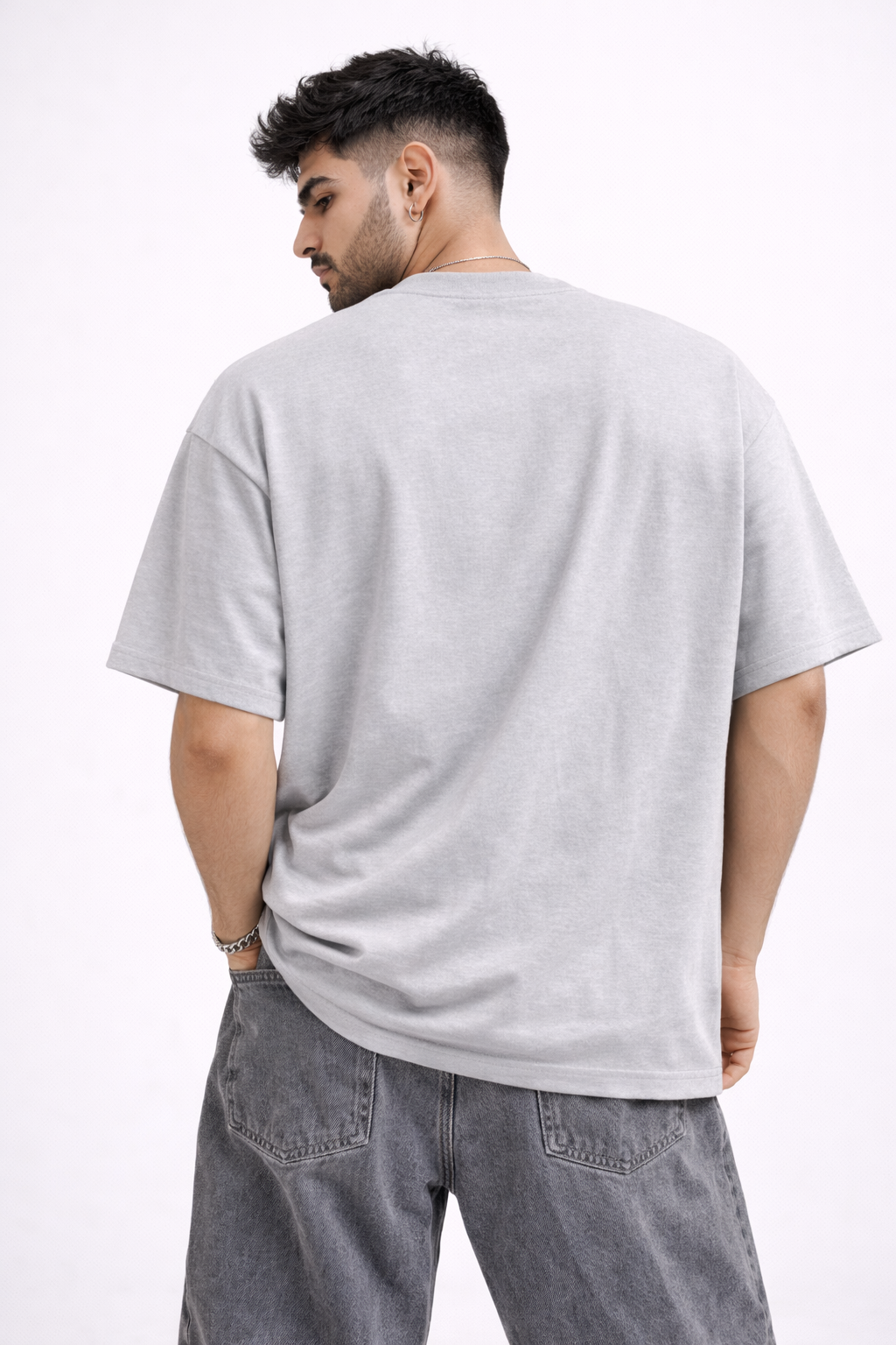 Stay Pawsitive Oversized Graphic T-Shirt – Light Grey | Cute Paw Print Unisex Streetwear Tee