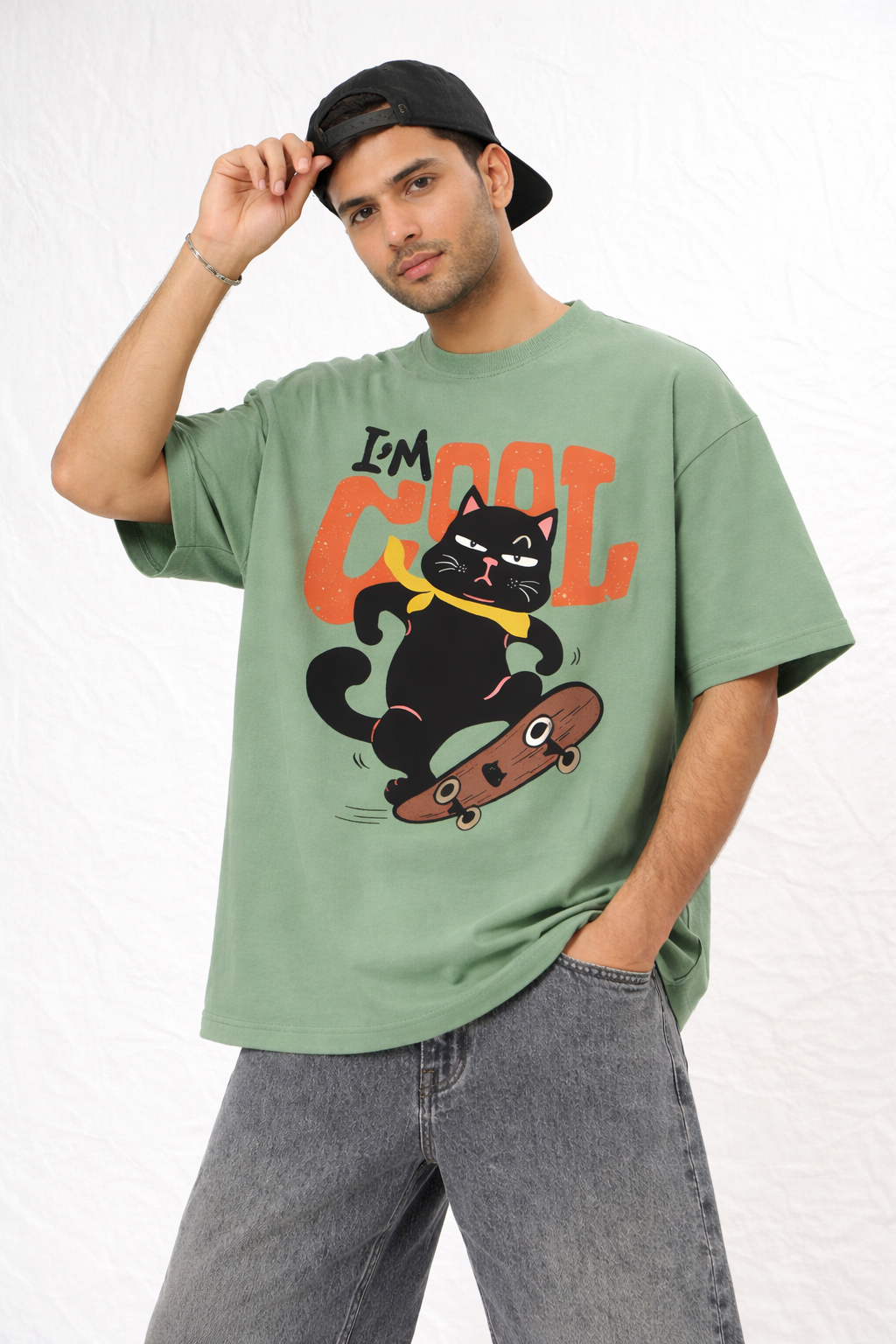 I’m Cool Cat Oversized Mint Green T-Shirt – Skateboard Graphic Streetwear Tee