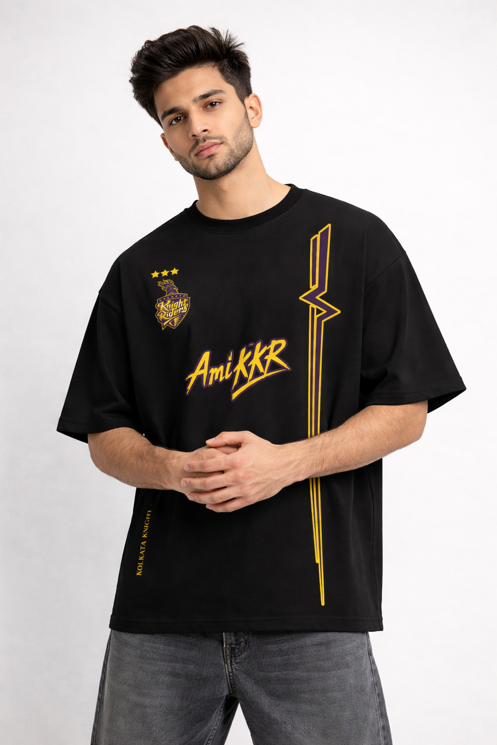 Ami KKR – Kolkata Fan Edition Oversized T-Shirt | IPL Fan Jersey | Streetwear Cricket Tee Black