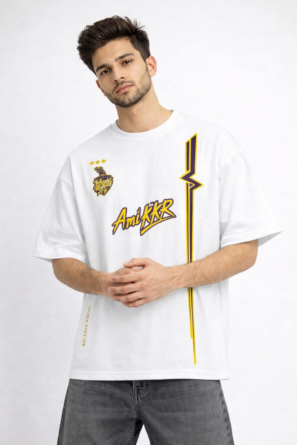 Ami KKR – Kolkata Fan Edition Oversized T-Shirt | IPL Fan Jersey | Streetwear Cricket Tee White
