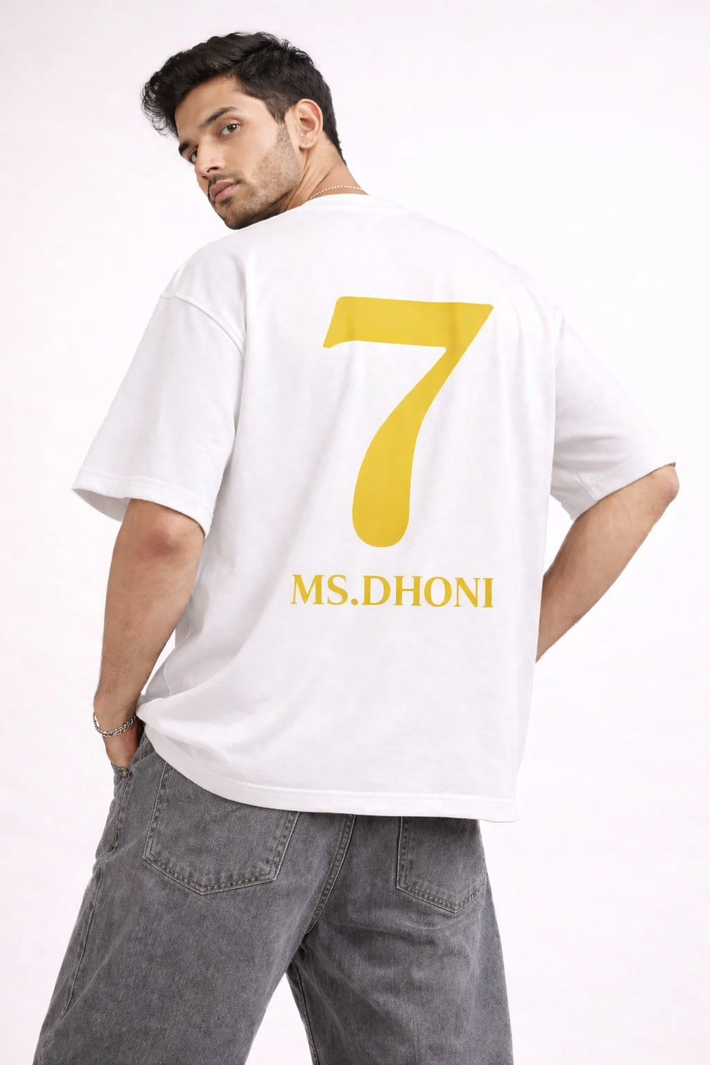 MS Dhoni 7 – IPL Fan Edition Oversized T-Shirt | Chennai Fan Jersey | Super Kings Oversized Tee - White