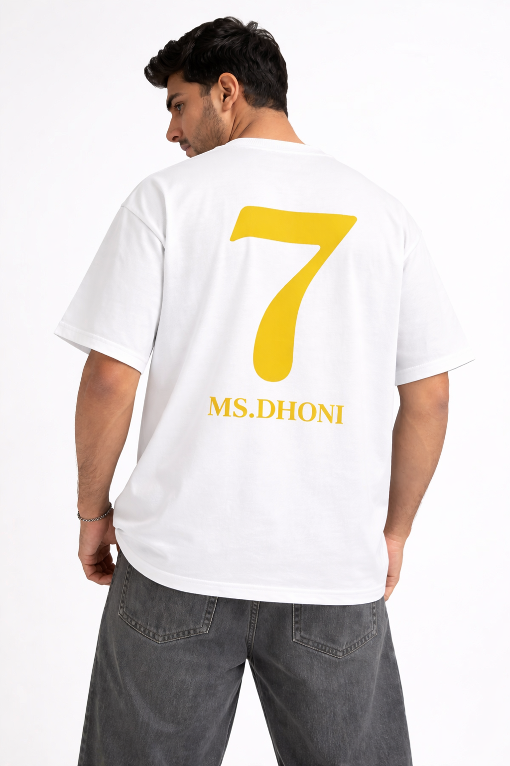 MS Dhoni 7 – IPL Fan Edition Oversized T-Shirt | Chennai Fan Jersey | Super Kings Oversized Tee - White