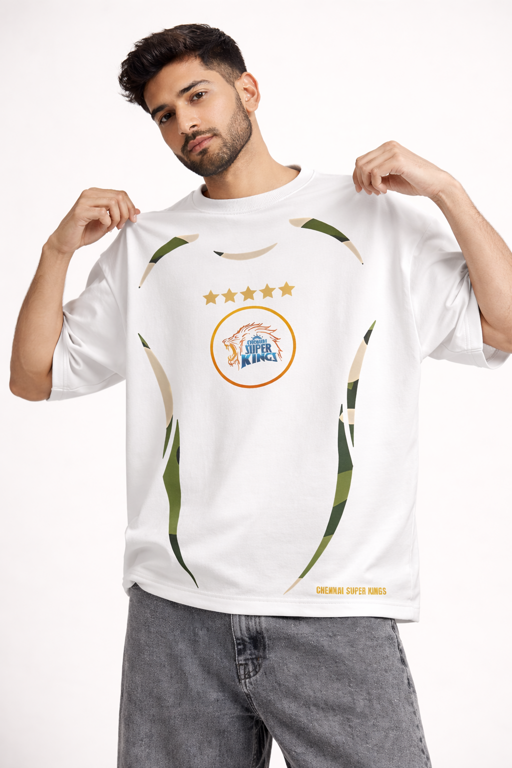 MS Dhoni 7 – IPL Fan Edition Oversized T-Shirt | Chennai Fan Jersey | Super Kings Oversized Tee - White