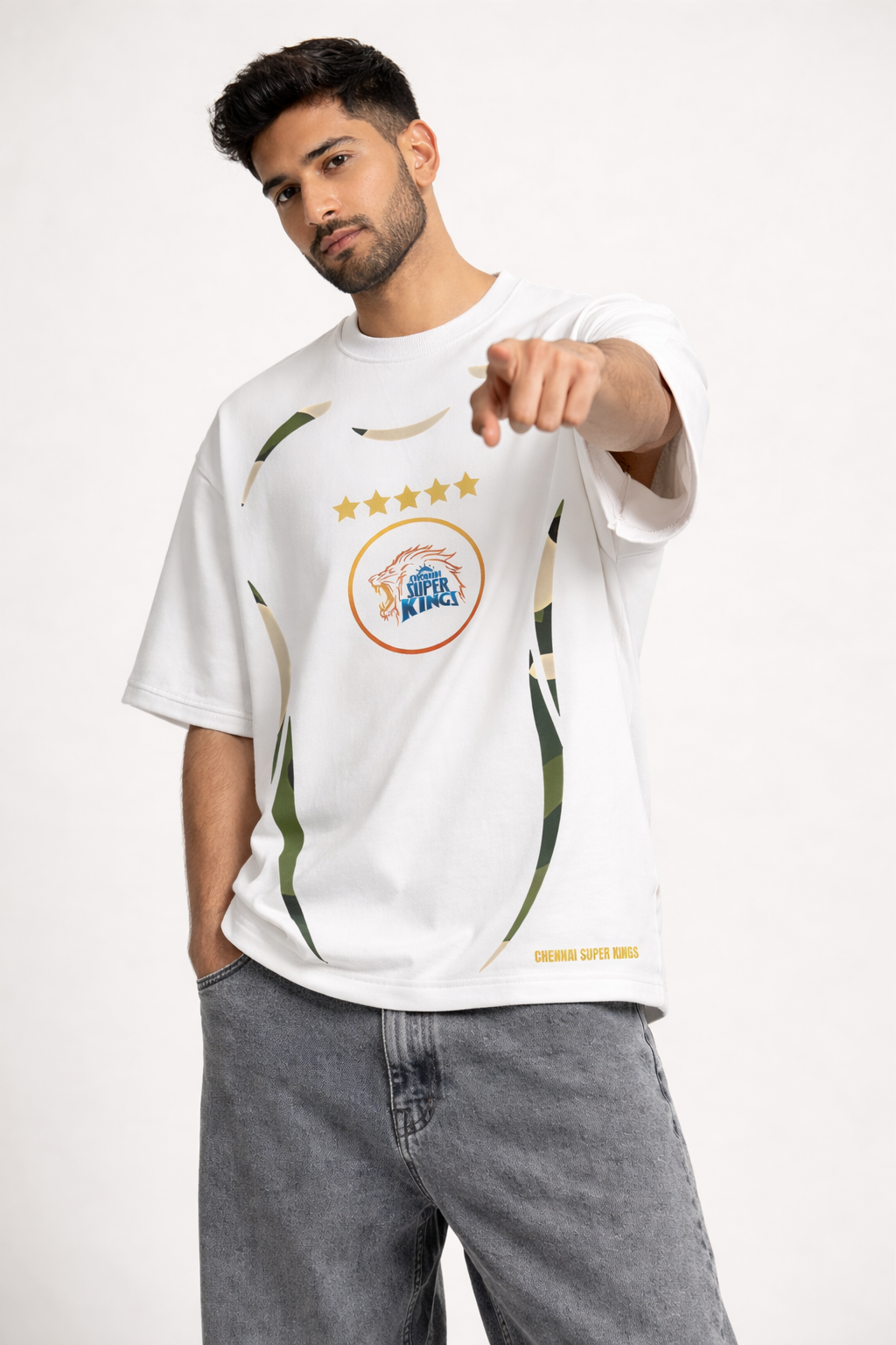 MS Dhoni 7 – IPL Fan Edition Oversized T-Shirt | Chennai Fan Jersey | Super Kings Oversized Tee - White