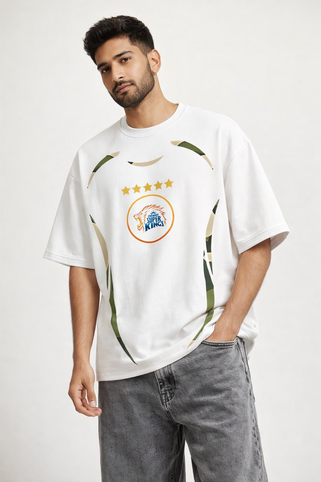 MS Dhoni 7 – IPL Fan Edition Oversized T-Shirt | Chennai Fan Jersey | Super Kings Oversized Tee - White