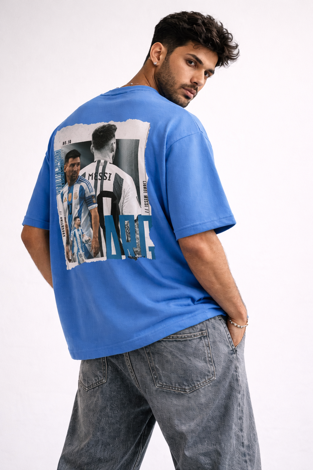Lionel Messi ARG 10 Oversized Ocean Blue T-Shirt – Argentina GOAT Graphic Back Print Tee