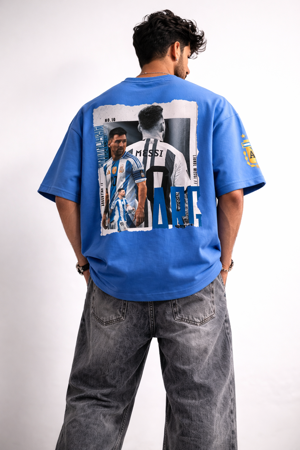 Lionel Messi ARG 10 Oversized Ocean Blue T-Shirt – Argentina GOAT Graphic Back Print Tee