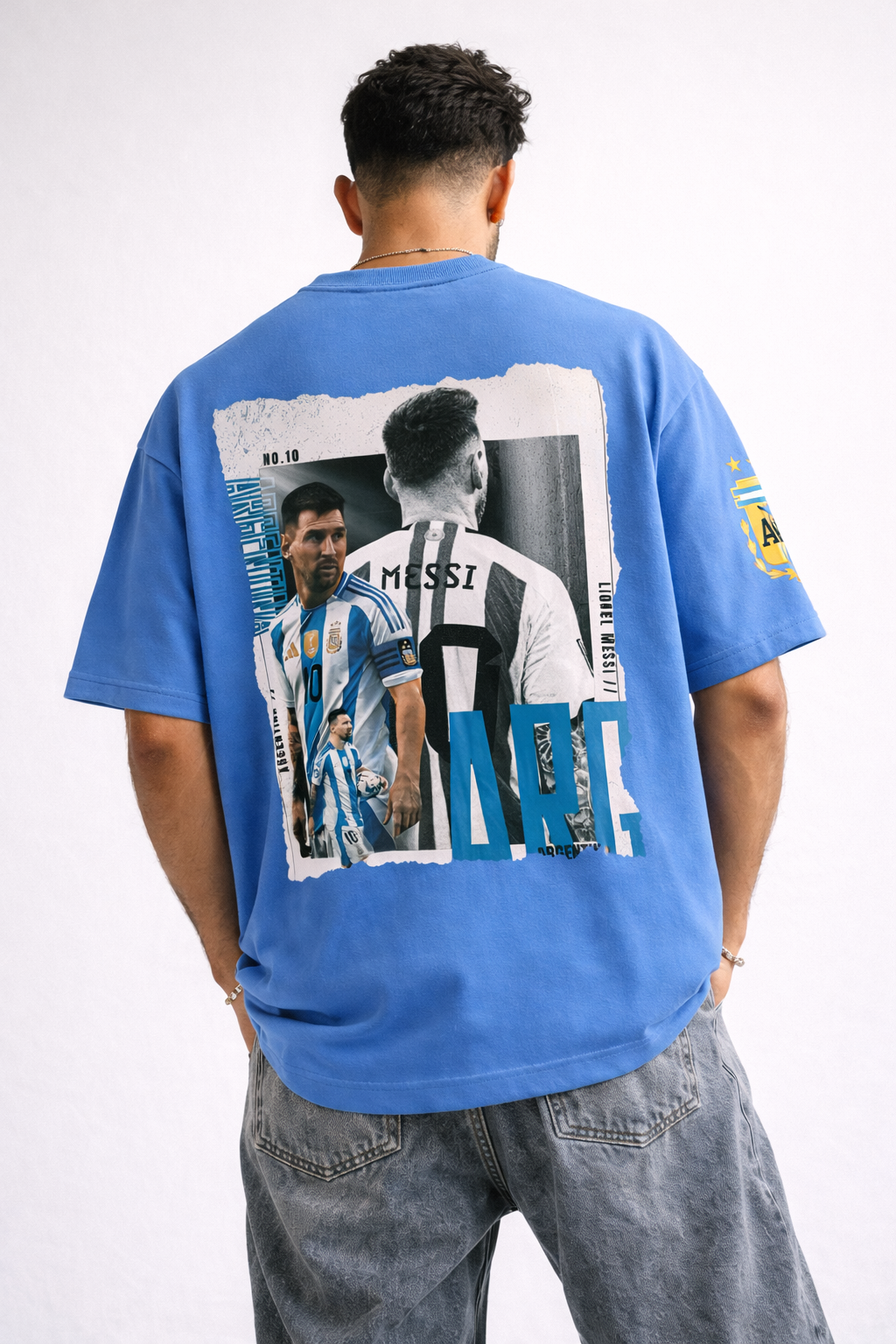 Lionel Messi ARG 10 Oversized Ocean Blue T-Shirt – Argentina GOAT Graphic Back Print Tee