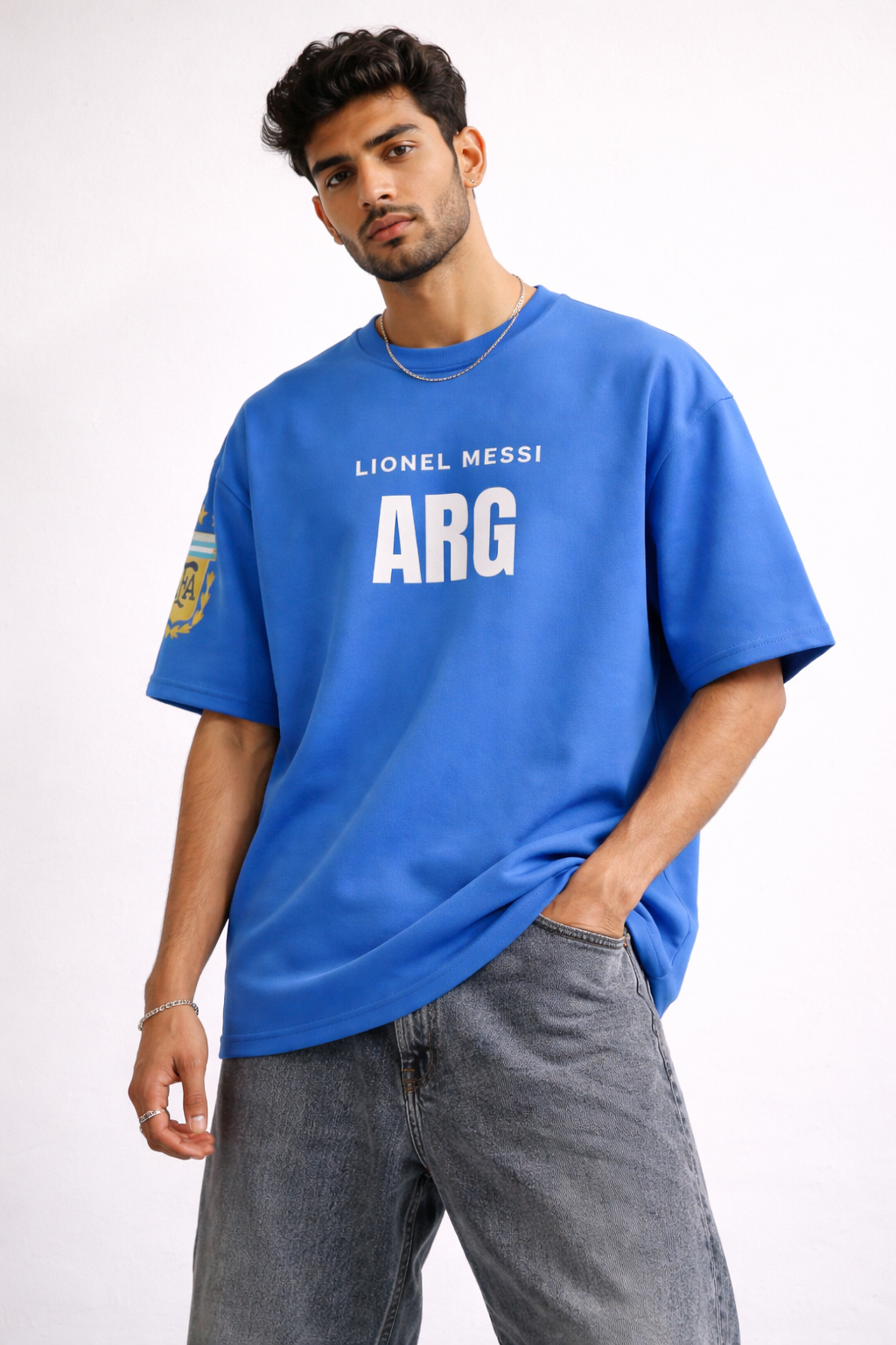 Lionel Messi ARG 10 Oversized Ocean Blue T-Shirt – Argentina GOAT Graphic Back Print Tee
