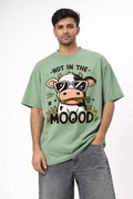 Not In The Mood Cow Oversized Mint Green T-Shirt – Funny Graphic Streetwear Tee