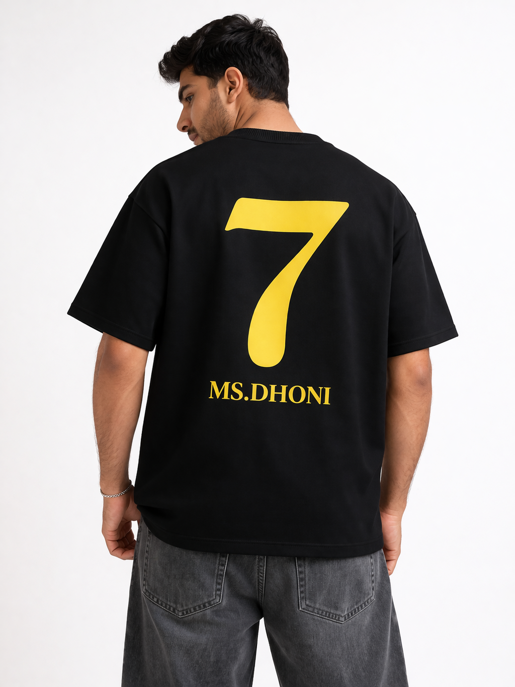 MS Dhoni 7 – IPL Fan Edition Oversized T-Shirt | Chennai Fan Jersey | Super Kings Oversized Tee - Black
